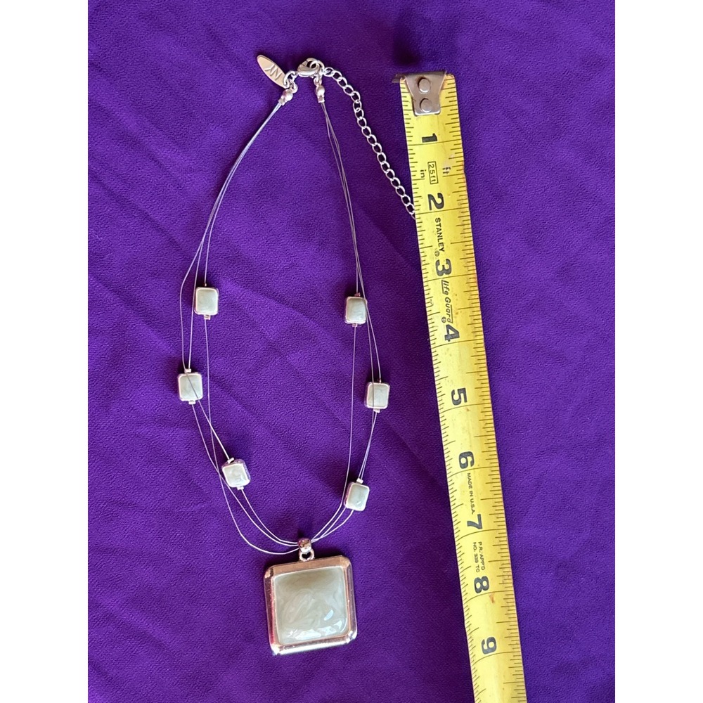 Sage Green Square Pendant Multi Strand Necklace Silver Tone New York & Company